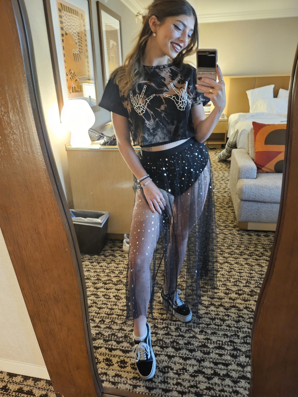 Sheer Black StarbMaxi Skirt